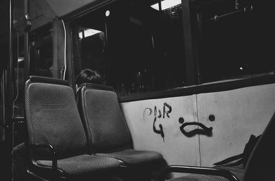 Close-up of seats in train