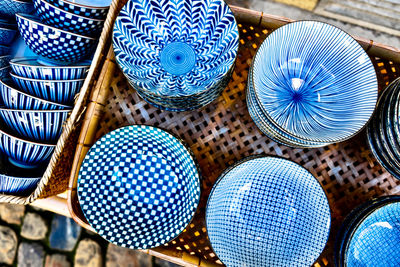 High angle view of ceramics on table