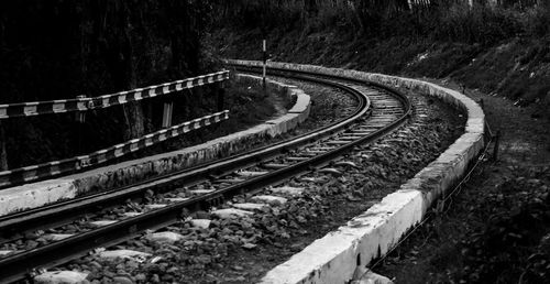 High angle view of railroad tracks amidst trees in forest