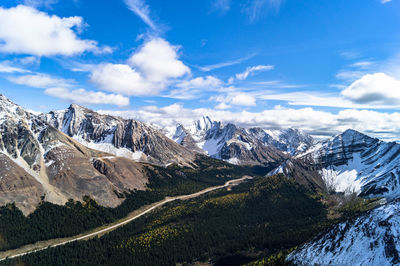 Scenic view of snowcapped mountains against sky