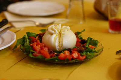 Close-up of meal served on table