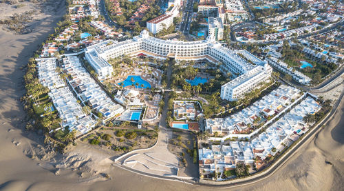 High angle view of city buildings