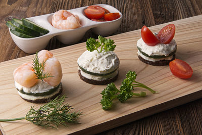 High angle view of dessert on table