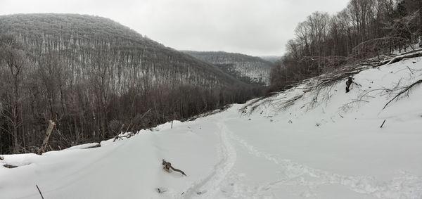 Scenic view of snow covered mountains against sky