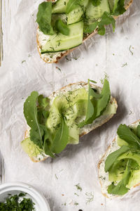 Sandwiches with vegetable ricotta and green fresh veggies