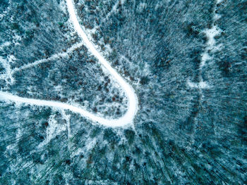 High angle view of water flowing through land