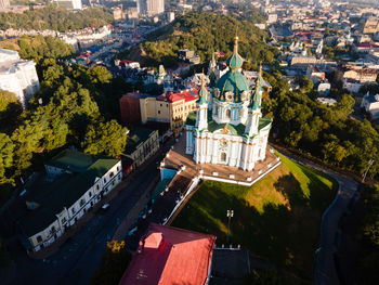 High angle view of buildings in city