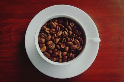 High angle view of coffee beans on table