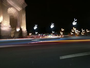 Light trails on road at night