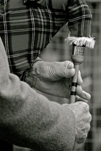 Close-up of man holding bagpipes 