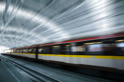 Blurred motion of train at subway station