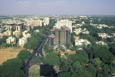 High angle view of cityscape against sky