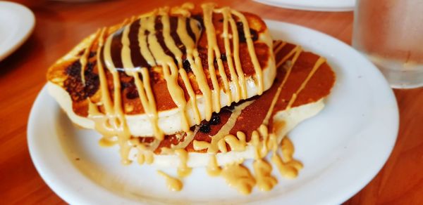 High angle view of dessert in plate on table