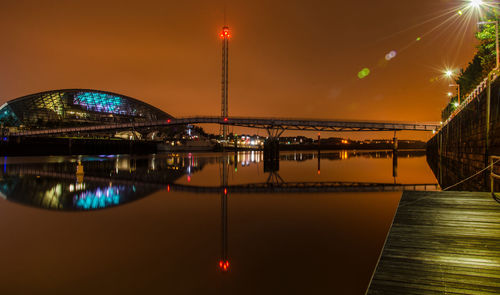 Bridge over river at night