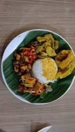 High angle view of breakfast on table