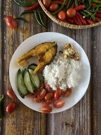 High angle view of breakfast on table