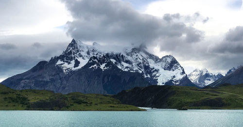 Scenic view of snowcapped mountains against sky