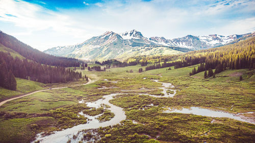 Scenic view of snowcapped mountains against sky