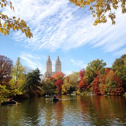 Lake in central park by the eldorado against sky during autumn