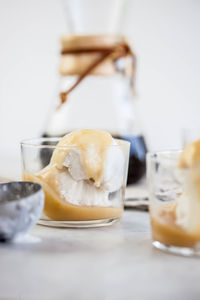 Close-up of dessert in glass on table