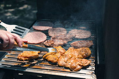 Assorted delicious grilled meat on barbecue