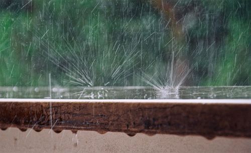 Close-up of wet window on rainy day