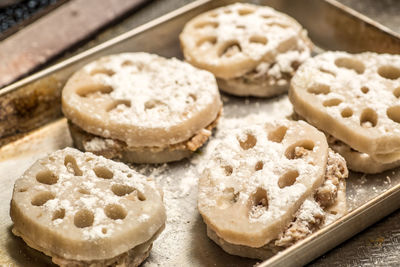 High angle view of cookies