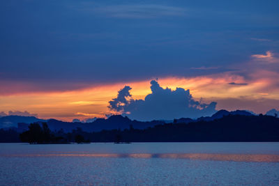 Scenic view of lake against sky during sunset