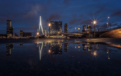 Reflection of illuminated buildings in water at night