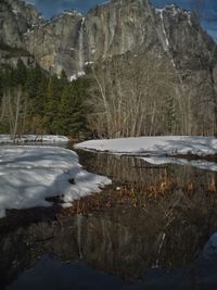 Scenic view of snow covered mountains