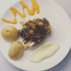 High angle view of meal served in plate