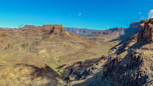 Low angle view of mountains against clear blue sky