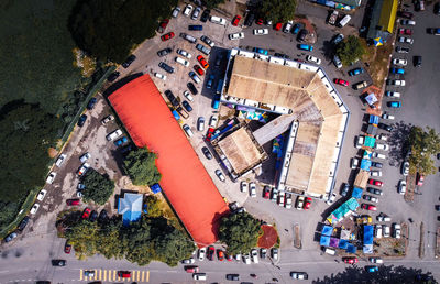 High angle view of cars on street in city