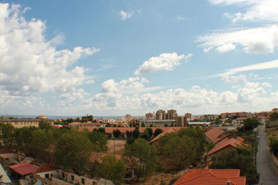 High angle view of townscape against sky