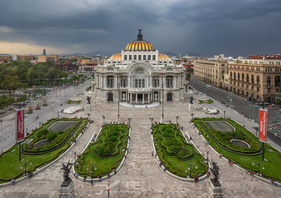 High angle view of palacio de bellas artes against cloudy sky