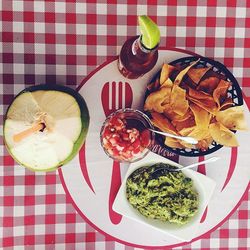 High angle view of food in plate on table