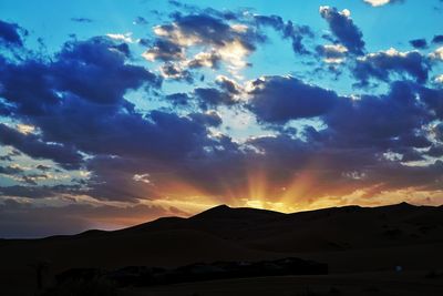 Scenic view of silhouette mountains against sky at sunset