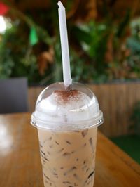 Close-up of coffee cup on table