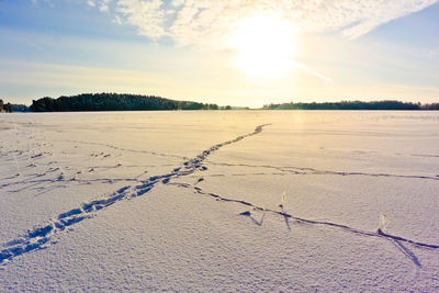 Scenic view of landscape against sky during winter