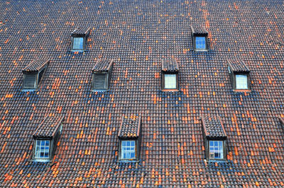 High angle view of windows on building roof