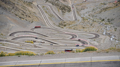 High angle view of vehicles on road