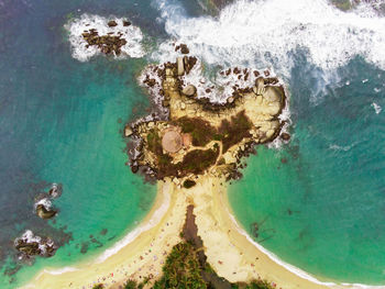 Aerial view of the coast of the caribbean in cologne and part of the tayrona national park