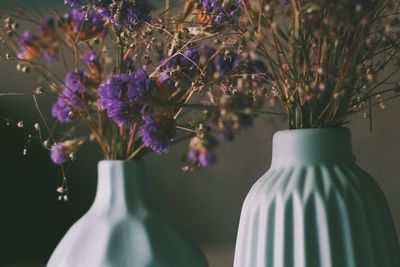 Close-up of purple flowers in vase