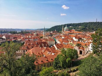 High angle view of townscape against sky
