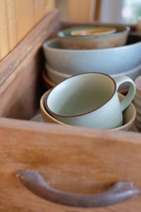 Close-up of tea cup on table