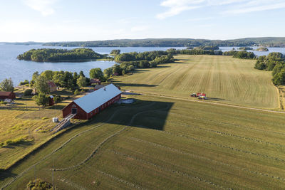 Aerial view of farm and agricultural fields