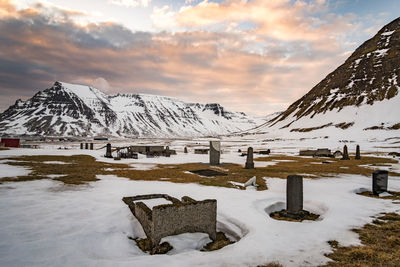 Scenic view of landscape against sky during winter