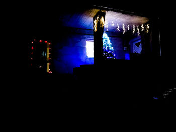 Illuminated lights in building at night