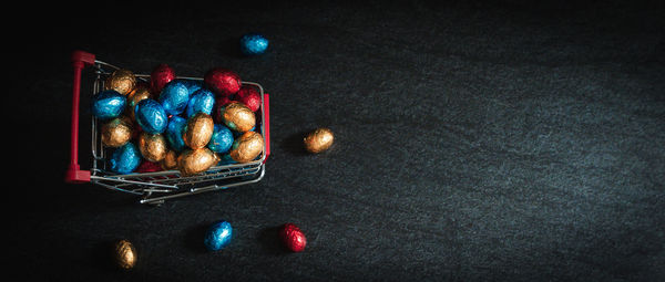 Close-up of christmas decorations on table