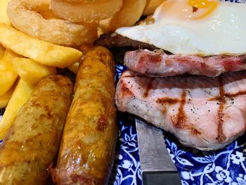 High angle view of english breakfast in plate